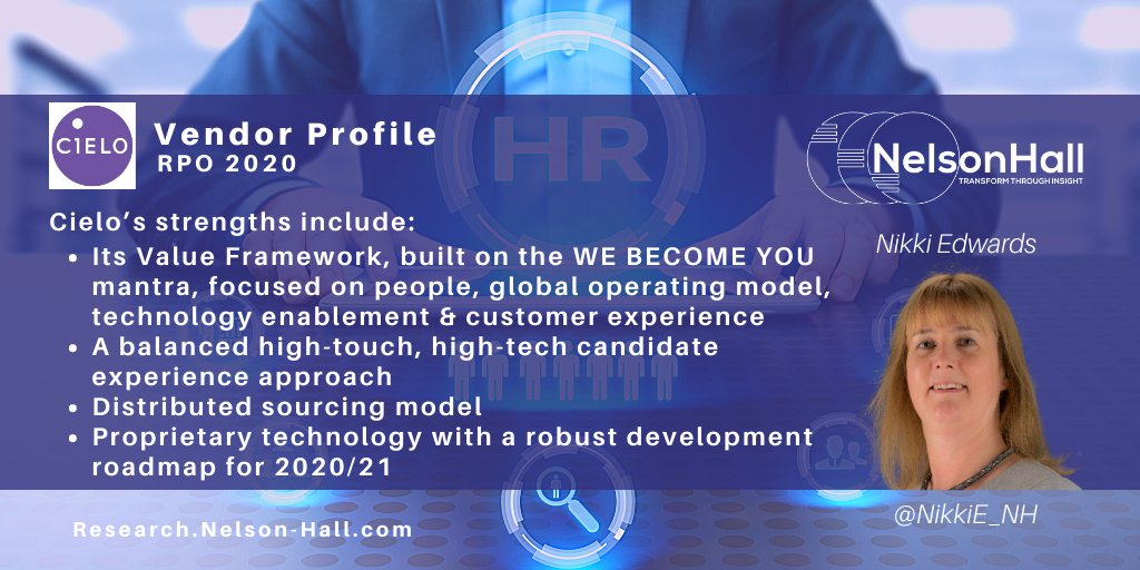 NikkiE_NH's tweet photo. The #NelsonHall #EvolutionofRPO vendor profile of @CieloTalent is available: https://t.co/Ntlqc5ZoAU. 2020/2021 plans include #RecTech roadmap, #ServiceExcellence, #FutureofWork consulting. #TalentAcquisition #RPO #TotalTalent #HR @NHInsight https://t.co/gipOiJhwy3