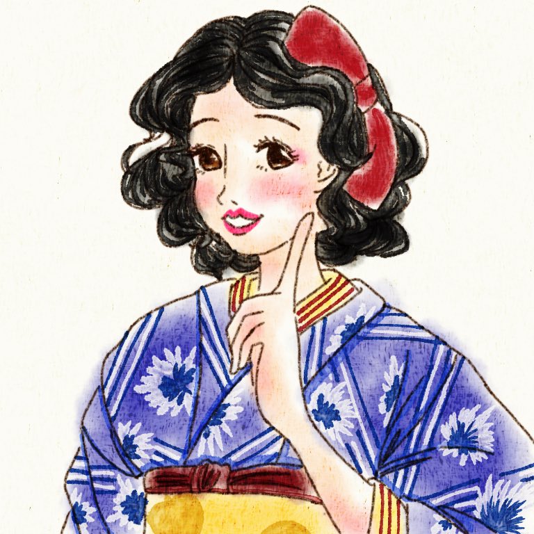𝔸 𝕣 𝕚 𝕤 𝕒 On Twitter 大正ロマン 白雪姫 大正ロマン特有のウェーブパーマ風に仕上げてみました 赤いリボンや着物や帯の柄もポイントです ディズニー ラプンツェル ディズニー好きな人と繋がりたい イラスト好きな人とつながりたい