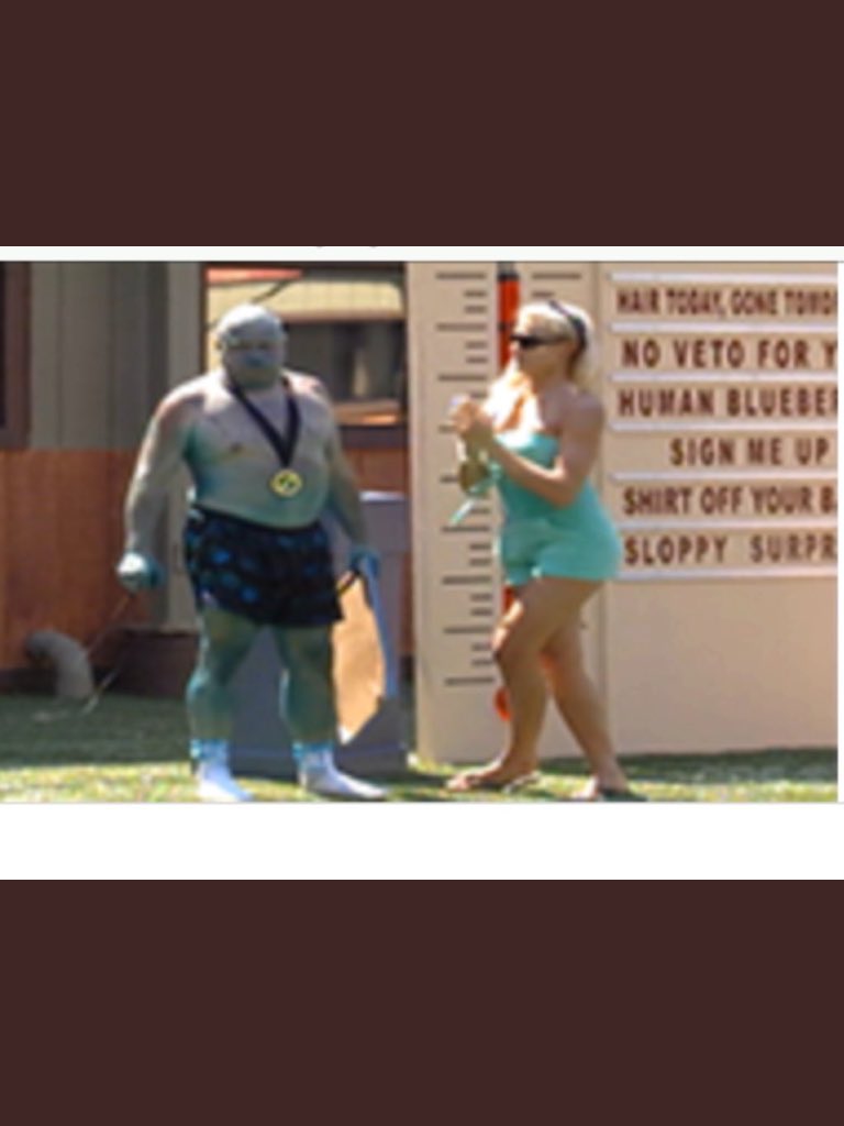 ZachRanceForAFP's tweet photo. Old school BB - literally doing ANYTHING for a veto - shaving head, going in blue dye, agreeing to go on slop the remainder of the season 

New School BB - throws a veto to a girl with a broken foot 

Like if you know who this is #BB22 https://t.co/dwRkUZ5yI0