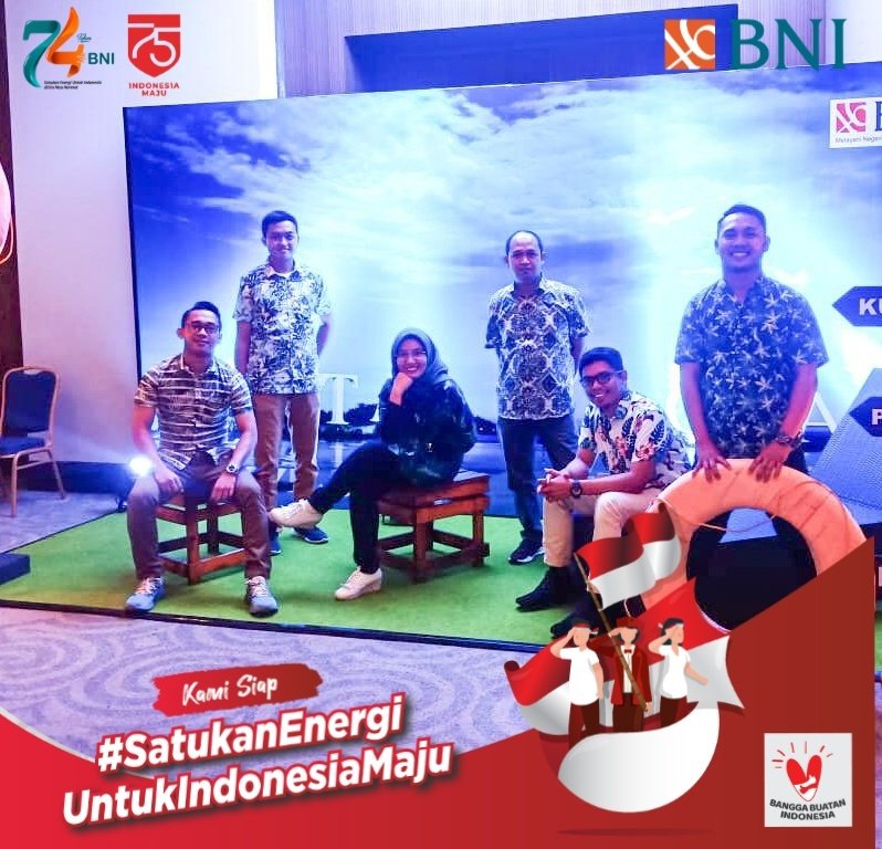 KAMI siap #SatukanEnergiUntukIndonesiaMaju | Dirgahayu Hari Kemerdekaaan Indonesia ke-75 

#SatukanEnergiUntukIndonesiaMaju #BNI46 #HUTRI75