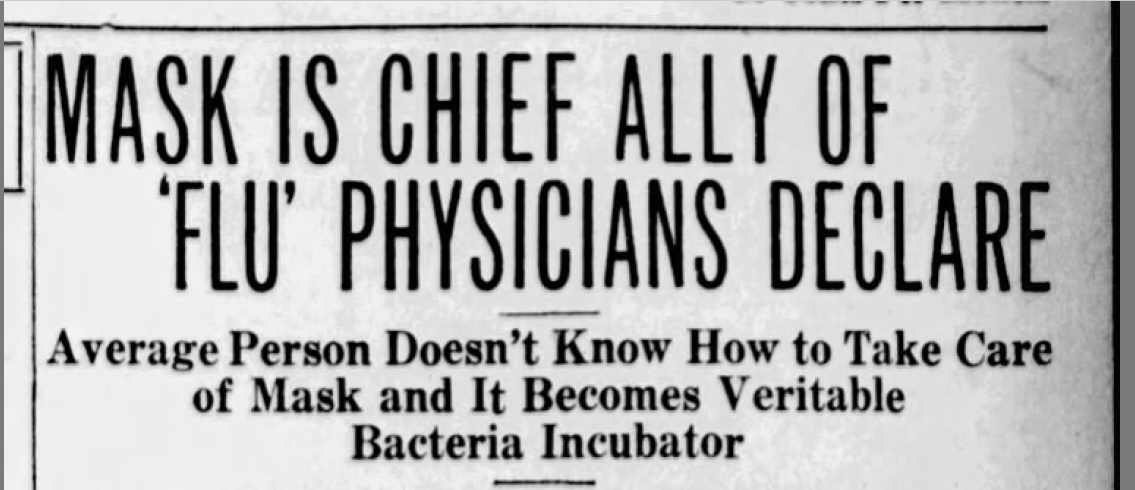 1/ You've no doubt seen Team Apocalypse use clippings from 1918 regarding mask mandates, enforcement, virtue signaling as popular comparisons to today's situation. Little known are the words of those who opposed masks back then... and they were many: