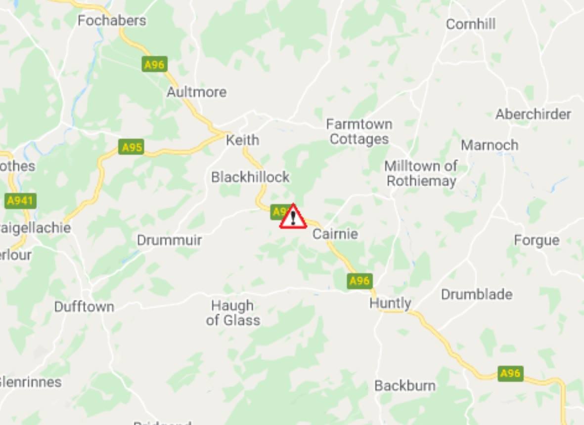 PSOSNorthEast's tweet photo. ***ROAD CLOSURE***
A96 Keith - Huntly

Police Scotland are advising the A96 is closed in both directions due to a road traffic incident. Motorists are advised to follow the available diversion route and allow extra time for their journey.
https://t.co/Rwjf29YZtN https://t.co/LjvKeF0ylN