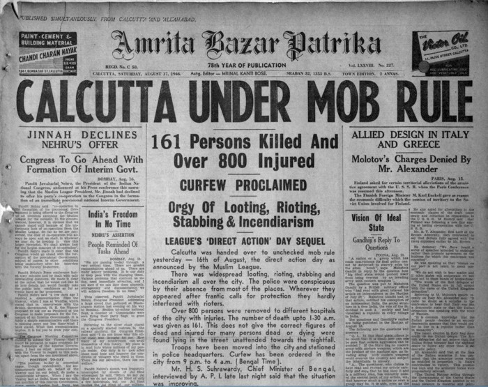 Anuj Dhar on Twitter: "Kolkata this day in 1946, reeling under Mohammad Ali  Jinnah's call for “Direct Action Day”.… "