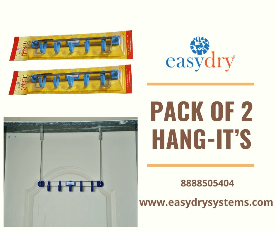 EasyDrySystems's tweet image. Pack of 2 Hang-It’s from #EasyDrySystem
Hang your clothes on Hang-It, a portable and foldable clothes hanger for all doors.

Order from our e-store at easydrysystems.com/clothes-hanger…  or call/WhatsApp us now on 8888505404

#EasyDry   #GiftArticles  #UtilityGiftPack #EasyDryGiftPack