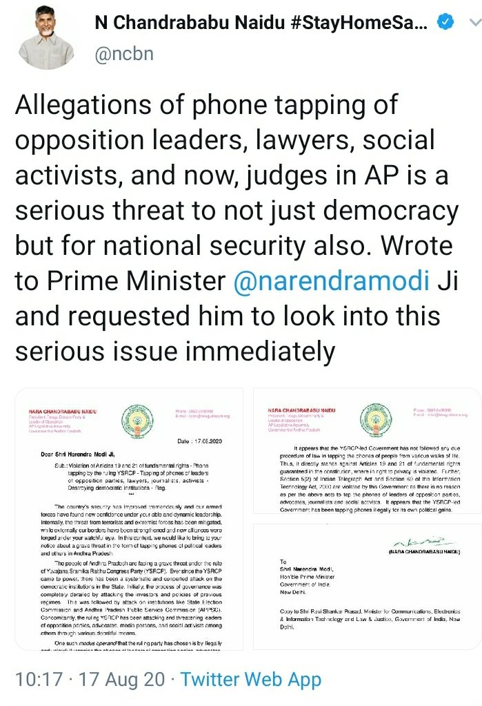 UttarandhraNow's tweet photo. Pic1: మా ఫోన్లు తెలంగాణ ప్రభుత్వం టాప్ చేస్తుంది - గతంలో లోకేష్.

Pic2: ఆంధ్రప్రదేశ్ ప్రభుత్వం ఫోన్ టాప్ చేస్తుంది - చంద్రబాబు. 

ఫోన్ టాపింగ్ కి తెలుగుదేశం పార్టీ కి అవినాభావ సంబంధం ఏంటి? 

#TDPTwitter #ExposeCbn #UANow https://t.co/Vm99msTCYd