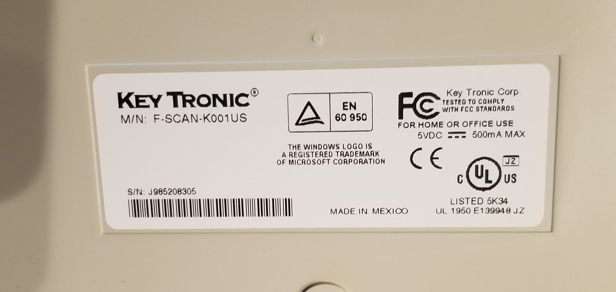 So it's the Key Tronic F-SCAN-K001US. At least, that's what it says. The stuff that comes with it suggests that it's not really that...