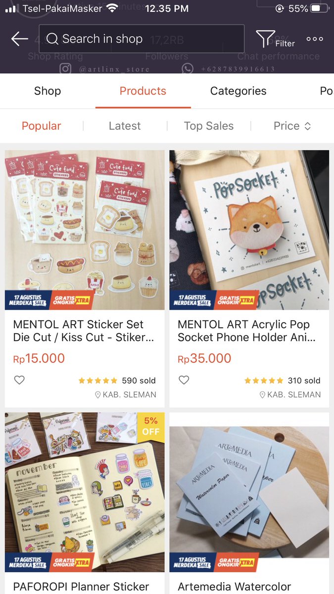 ♡ artlinx store - curated store this sleman based online store has a big selection of local artist's products. from stickers, postcards to bracelets and masks. they also sell stationeries! https://shopee.co.id/artlinxstore?smtt=0.0.9