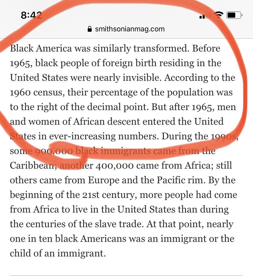 tonetalks's tweet photo. Clarification @wkamaubell #UnitedShades you mentioned a Caribbean family here in 1900. That family largely is nearly nonexistent. In 1920 a full 20 years after your marker there were only about 35,000 Caribbeans in America. And nearly no west Africans. There were 10 million #ados https://t.co/UEAsJEkwyo