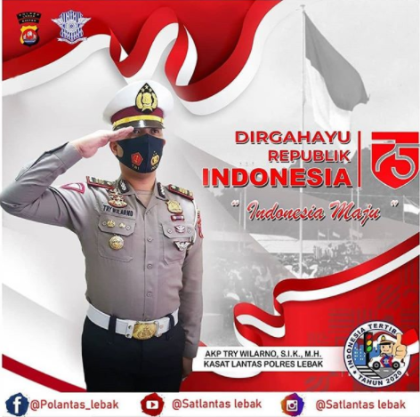KEPALA SATUAN LALU LINTAS POLRES LEBAK BESERTA STAFF DAN JAJARAN MENGUCAPKAN "DIRGAHAYU INDONESIA 75, INDONESIA MAJU"
#StopPelanggaranStopKecelakaanKeselamatanUntukKemanusiaan
instagram.com/p/CD-o47fJkVq/