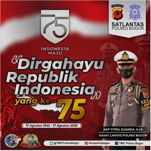 DIRGAHAYU REPUBLIK INDONESIA KE – 75
-TMC POLRE BOGOR
#StopPelanggaranStopKecelakaanKeselamatanUntukKemanusiaan
instagram.com/p/CD-oMSmp77n/
