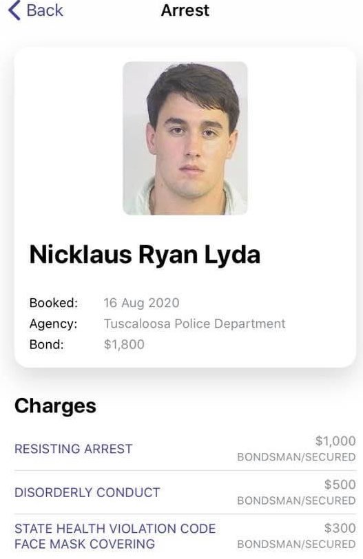 Dawg Tuscaloosa really arresting folks that aren’t wearing mask?  Let’s fucking gooooo