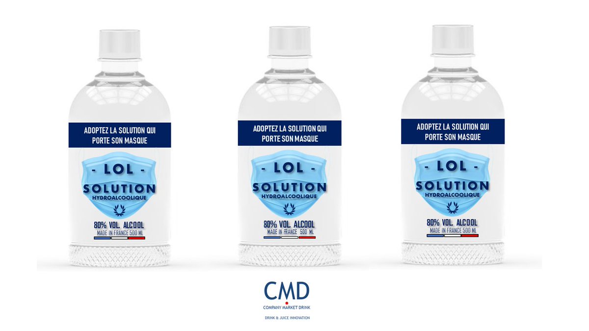 CMD_PARIS's tweet photo. Adoptez - LOL - la Solution Hydroalcoolique qui porte son masque ! #COVID19 #lol #solution #hydroalcoolique #MasqueObligatoire #mascarillas #MasquesObligatoires #masques #Europe1 @20Minutes @Europe1 #companymarketdrink https://t.co/X3zVjP5DzU https://t.co/RGHEZGv5Ei