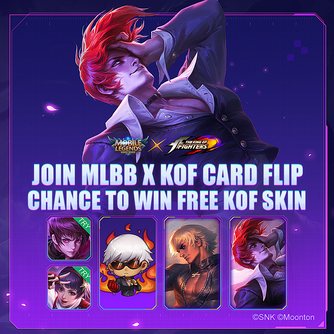 Mobile Legends Bang Bang Mlbb X Kof Card Flip Event Is Available Now Join The Event And Clear All Levels To Get Permanent Battle Emote K Fire Master Or Permanent