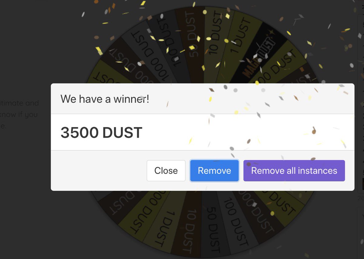 saycubed's tweet photo. I spun the Wheel of Dust Today, and lady luck crumbled into my hands!
https://t.co/bfNLSn4gyw
#NiftyWizards @NiftyWizards #WAX #EOSIO #NFTsFTW #fungibleNFTs https://t.co/vNTBDZ8HH9