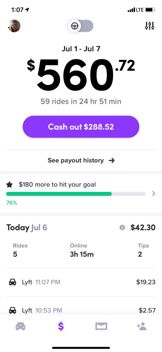 I’ve exchanged stories with so many swift drivers that learned to manipulate the app before the algorithm found a new way to take more money. Here’s 4th of July last year. I grossed $50/hr on a holiday, thanks to generous cash tips, and I got it trouble.
