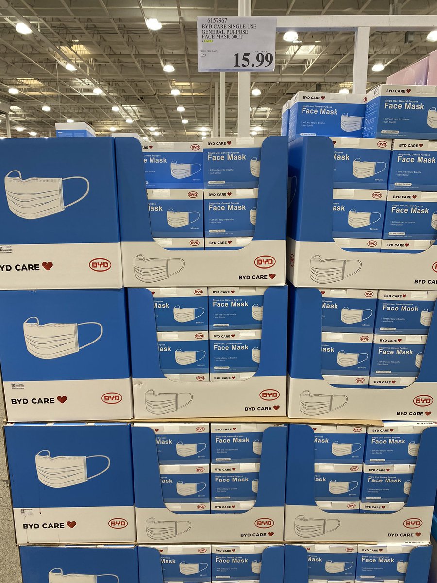 AmsterdamDiY's tweet photo. I found masks at Costco and HomeDepot. 3-layer face mask, 50 pieces per box. $15.99 for made in China, and $29.98 for made in USA. https://t.co/oy5wGcuIEF