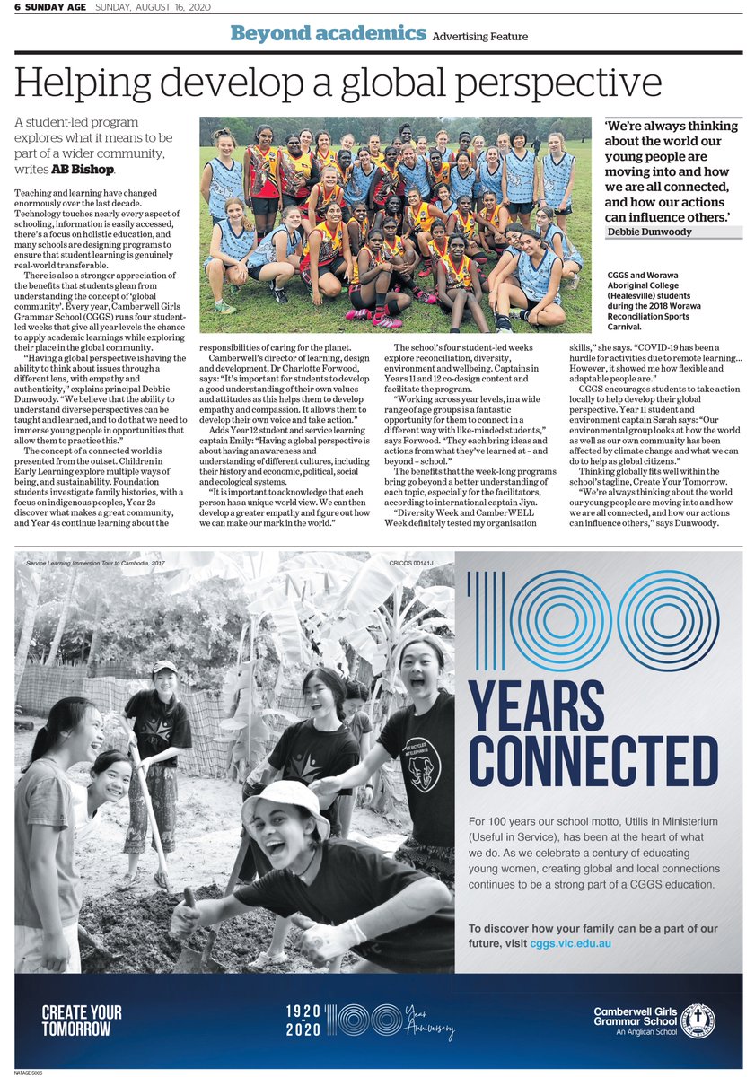 “Having a global perspective is having the ability to think about issues through a different lens, with empathy and authenticity” – Mrs Dunwoody. Did you see this article in <a href="/theage/">The Age</a> on Sunday, about #CGGS student-led weeks &amp; how they help students to develop a global perspective?