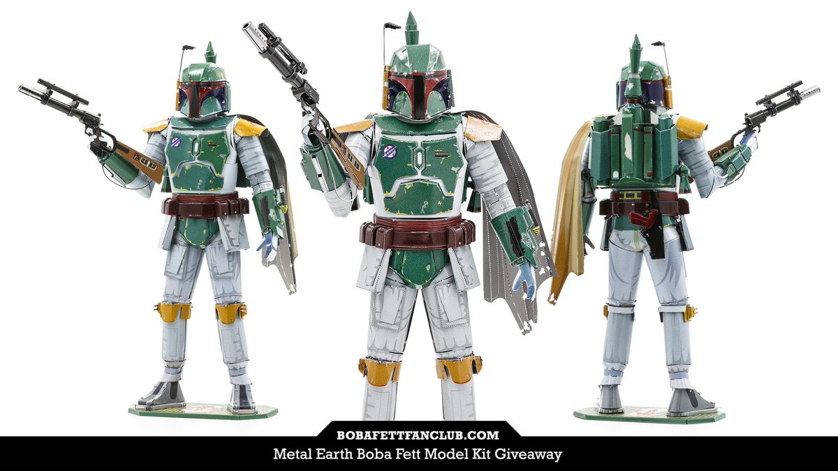 bobafettfanclub's tweet photo. We're doing another giveaway!

For a chance to win a #MetalEarth #BobaFett model kit:

1. Follow @bobafettfanclub and @MetalEarth3D
2. Retweet this tweet

See https://t.co/b1SixOqhfV for terms / conditions. See https://t.co/wKkP4iqh59 for more about the prize.

#MetalFett https://t.co/lbtgiuWzjY