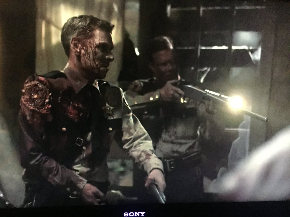 VirgoBlade's tweet image. The way the cops aim their guns at Black people while there are literal MONSTERS trying to kill them is literally what's happening in the US rn. 100% believable #LovecraftCountry