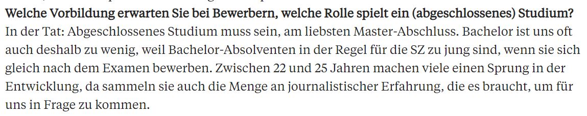 isabell_beer's tweet photo. Wollte mich vor ein paar Jahren auf ein Volo bei der @SZ bewerben. Ich habe nicht studiert. Habe dann dieses Interview mit Detlef Esslinger gelesen https://t.co/nFLi0sSMkg und es gelassen. Schon scheinheilig, sich jetzt zu fragen, warum sich Menschen ohne Studium nicht bewerben https://t.co/HPOTGQNCeI