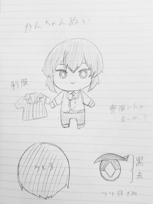 (こんなもんかと描きながら寮服の方が簡単な気がしてきてる) 