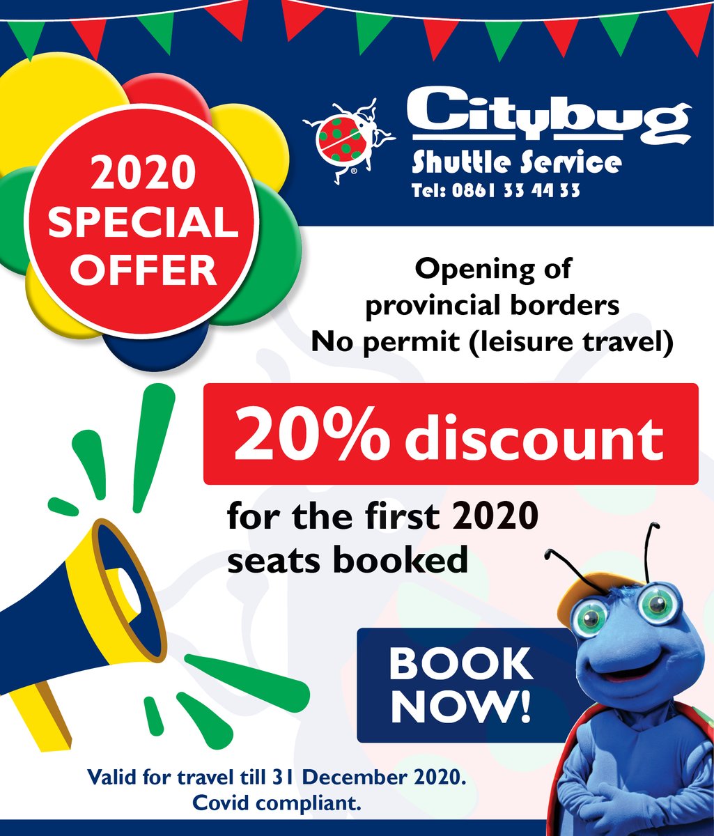 citybugshuttle's tweet image. #OpenBooking #discount #lockDownSouthAfrica #leisrue #travelling