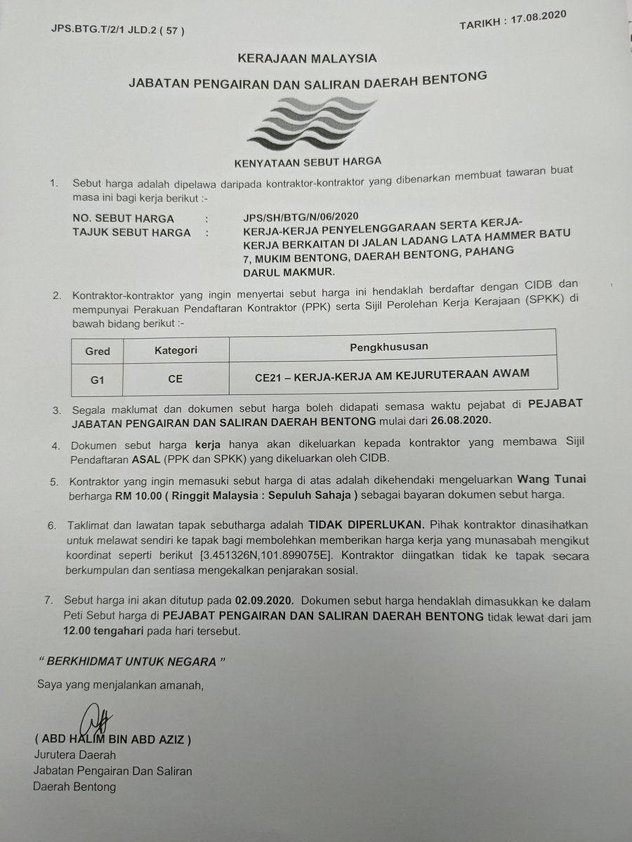 pejabat daerah dan tanah bentong