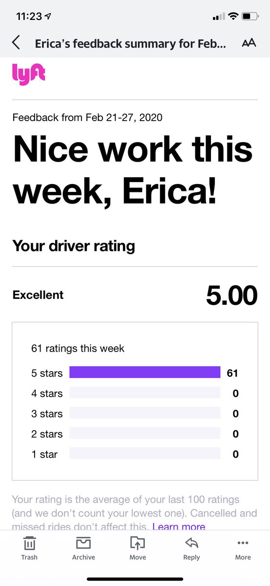 This includes the lowest rating I’ve ever received. It was the first person I ever had to kick out. She entered her Dest incorrectly and was drunk, hostile, entitled, and asked me to make illegal turns to get her 600 ft closer. Her review warms my heart as much as the others!