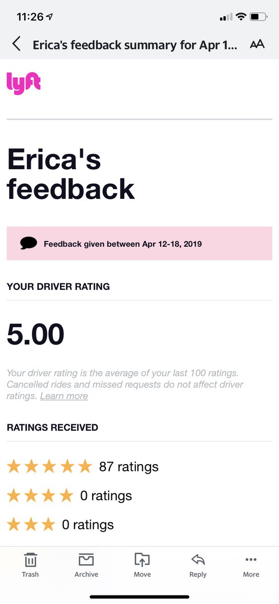 This includes the lowest rating I’ve ever received. It was the first person I ever had to kick out. She entered her Dest incorrectly and was drunk, hostile, entitled, and asked me to make illegal turns to get her 600 ft closer. Her review warms my heart as much as the others!