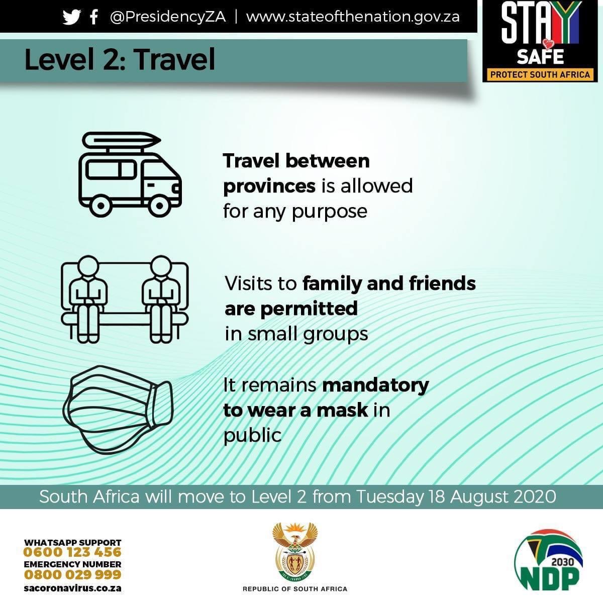 CapeTownTourism's tweet image. SA will move to #level2lockdown at midnight tonight (17 Aug). We welcome @PresidencyZA’s announcement as we strive to restart our economy. Pls act responsibly and follow strict hygiene protocolst to stop the spread.