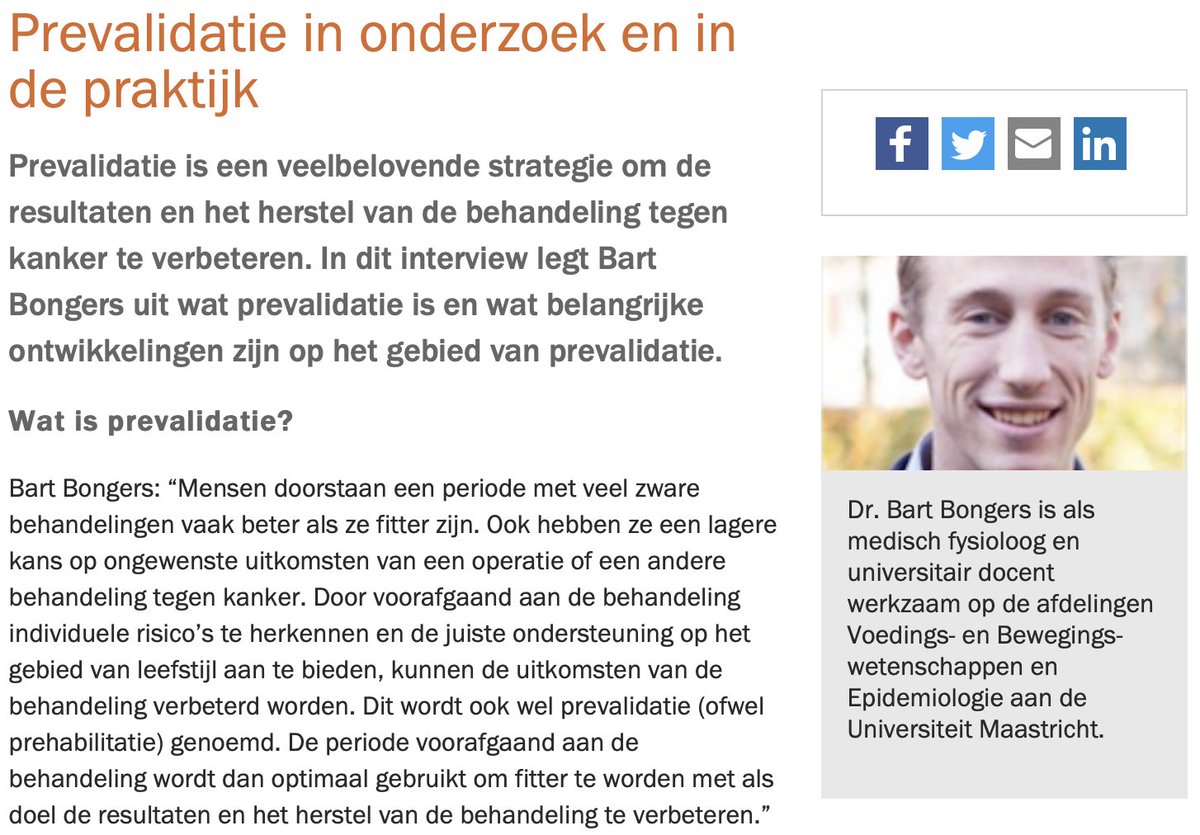 Geïnterviewd door het Wereld Kanker Onderzoek Fonds over prevalidatie/prehabilitatie

<a href="/Voedingenkanker/">Voeding en Kanker</a> #prevalidatie #prehabilitatie #preoperatieftrainen #fitheid #preventie

Prevalidatie in onderzoek en in de praktijk wkof.nl/nl/kanker-voor…