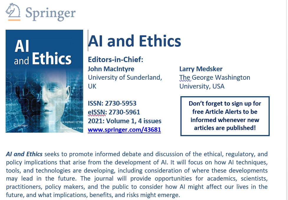 AI and Ethics is receiving original papers which we will to send out for independent peer review. We invite applications to join our REVIEW BOARD to help us with independent peer reviews. Email annette.hinze@springer.com team if you would like to help. thank you!