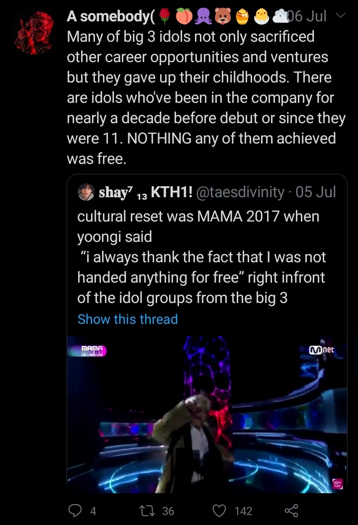 Now lets see what the kpop community think of big3 privilege .This's what they thought when armys said suga's grateful he wasn't handed anything for free like others,But boom artists from big3 work much harder, have extreem standards but where the energy for txt huh??