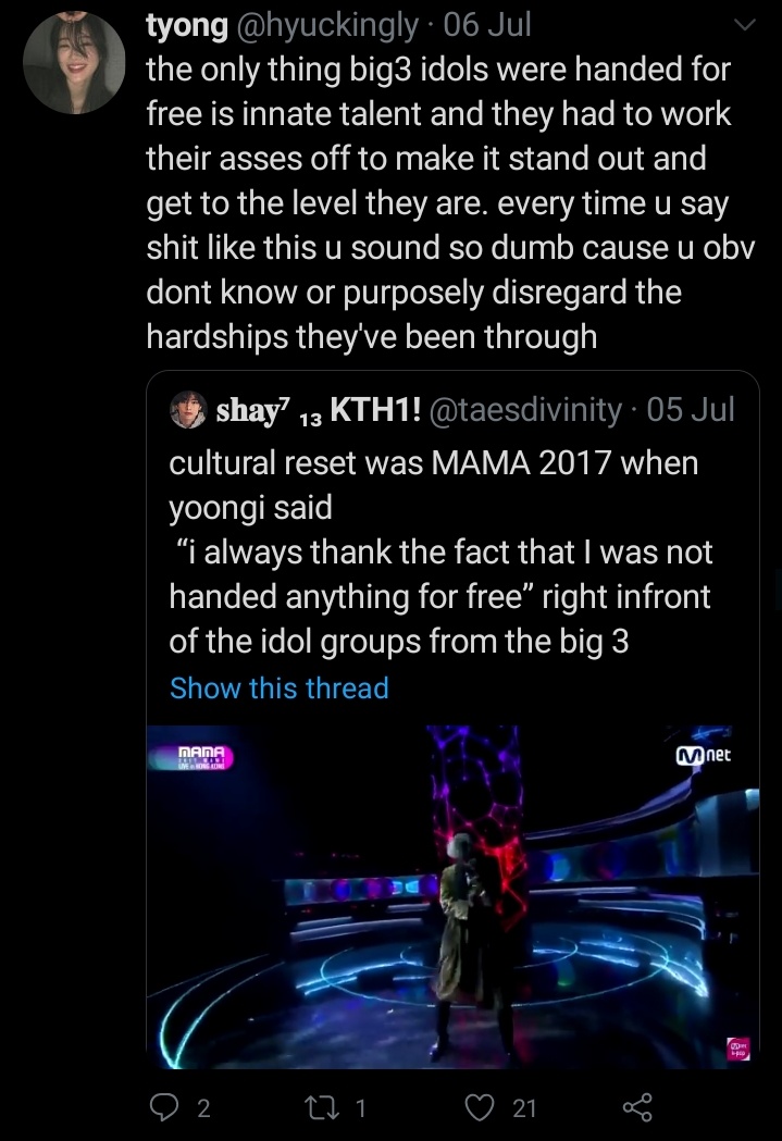 Suddenly idols from big3 are over worked? starved? Not handed anything from no where? Work double hard than idols from smaller companies? Work their asses off?
