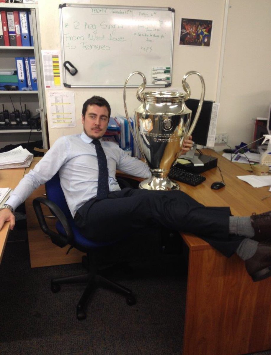 BenchesBen's tweet photo. Throwback to when I had the small job of looking after a certain trophy after we won’t it in 2012... so actually I have lifted it more than KDB, Aguero, Pogba and Harry Kane put together 👀💙 https://t.co/R85EsP15jh