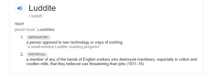AidanPeppin's tweet image. The word Luddite is thrown around a lot these days, but it's meaning is twisted. The Luddites weren't against tech, they were against social injustice. 

Protesters chanting #FuckTheAlgorithm know tech's potential but feel its harms. They are the Luddites of the 21st C.