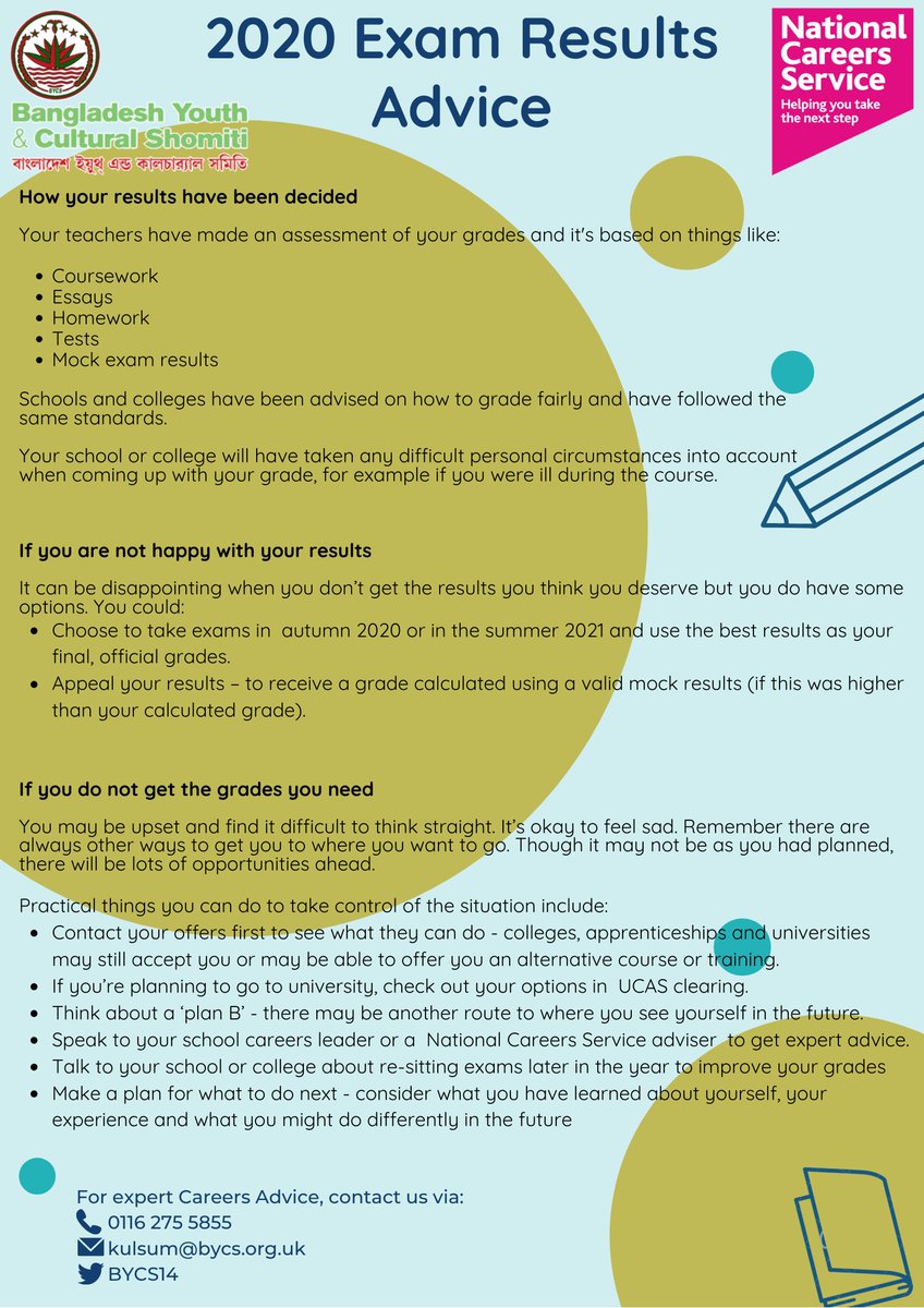 Exam Results Advice. 
You will still receive results this year even though you have not been able to sit exams. If you feel uncertain about your future, you can use our information and advice to help you plan your next steps.
#Leicester #Advice #resultsday2020 #ResultsDay