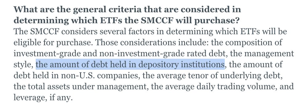 Important to note here too that the Fed explicitly mentions that, when deciding which ETFs to purchase, it will consider the share invested in banks, which seems inconsistent with three of the nine IG funds holding ~30% banks: