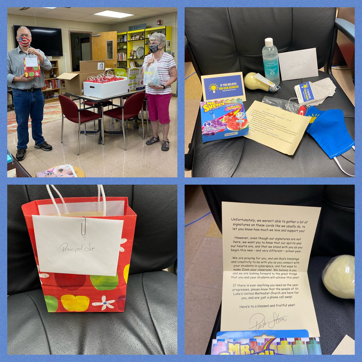 We are blessed with Amazing Caring for Kids partners who dropped off gift bags for staff! Each filled w items they know we need-aligned to our theme: “Believe to Achieve”. There’s even an embroidered mask. St. Luke’s UMC we love you <a href="/TrumanHMC1/">TrumanWildcatsHMC1</a> <a href="/HMC1Proud/">Hickman Mills C-1 School District</a> <a href="/CaringForKidsKC/">Caring For Kids KC</a>