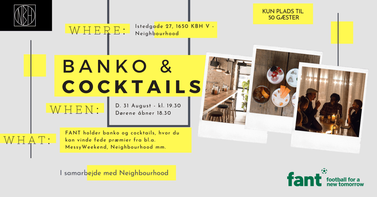 Har du også gået hele weekenden og glædet dig til mandag? Det har vi egentlig heller ikke 🤪 

Det kommer vi (og du) til gengæld til at gøre om et par uger. Mandag den 31. august afholder vi nemlig Banko &amp; Cocktails hos Neighbourhood på Istedgade. Vi glæder os ufatteligt meget 🍸