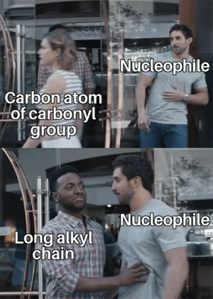 hackorganicchem's tweet photo. When you see that carbonyl you been eyeing for weeks but then some fats get in the way. https://t.co/wWfegSWPhQ