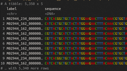 FrancoisKeck's tweet image. This is bioseq: a new #rstats package 📦 to work with biological sequences and which plays nicely with the #tidyverse.
... and yes you can have colored nucleotides! 🧬🌈💻#bioinformatics #DNA fkeck.github.io/bioseq/index.h…