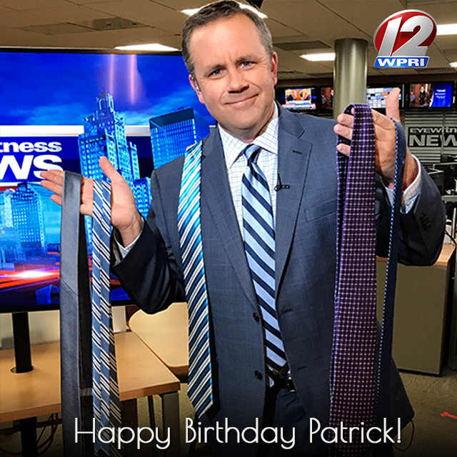wpri12's tweet photo. Wishing a happy birthday to @plittletvguy 🎂 The older you get, the more likely you are to forget to bring a tie to work, so Patrick keeps a small stock of them at the station! 😂 #wpri12 #wpribirthday #happybirthday https://t.co/Du5IbZOusu