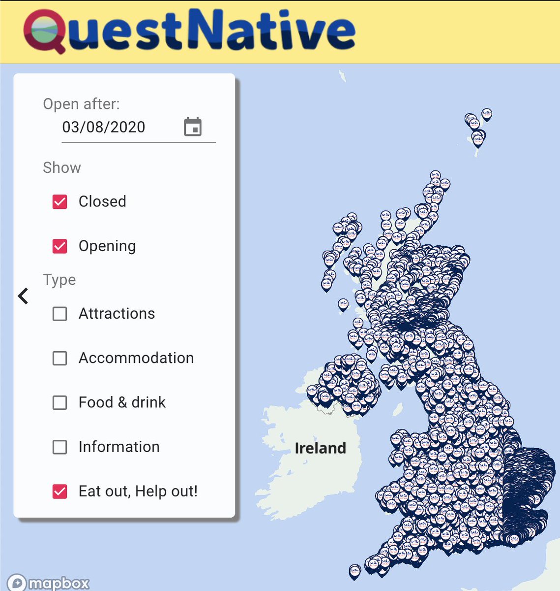 QuestNative's tweet photo. 2,627 new venues joined #EatOutToHelpOut schemes over the last week, now there are 61,412 in the UK (*HMRC 16/08): 717 #Edinburgh; 965 #Glasgow; 8041 #London; 718 #Bristol; 133 #Dundee; 195 #Aberdeen; 130 #Inverness venues on the https://t.co/RfXmtuQd3e map. Where are you going? https://t.co/6DCI1l5pnG