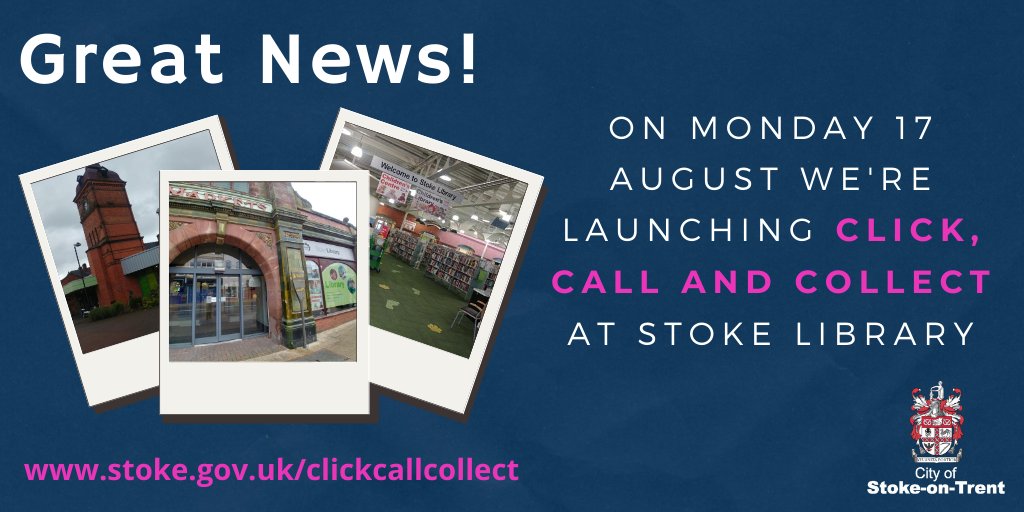 SoTLibraries's tweet photo. 5,4,3,2,1....It's here!
Click, Call and Collect is now available at Stoke Library!
Find out more about Click, Call and Collect here: https://t.co/mrExzFJ1dx
#ClickCallCollect #CovidSafe #WeAreOpen #GoodToBeBack #TeamStoke https://t.co/vIpuqk3lKd