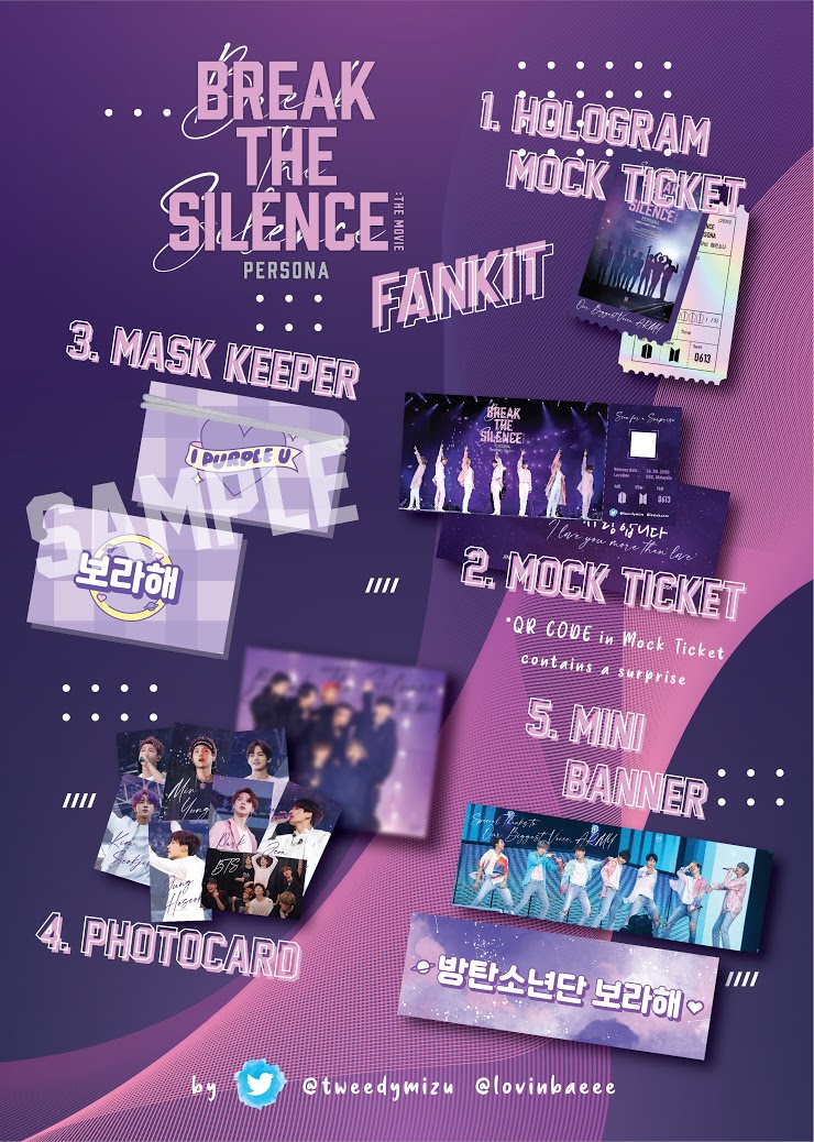 [HELP RT]GO BTS Break The Silence The Movie FankitFankit items:1. Mini banner2. 8 PCs3. Designed Mask Keeper4. Hologram ticket5. Mock ticket Only 100 sets up for grab Place your order here>  https://forms.gle/gwVj9ad8kfMXxFe78 #BTS    #BTSARMY    #2ARMI  #BreakTheSilenceTheMovie