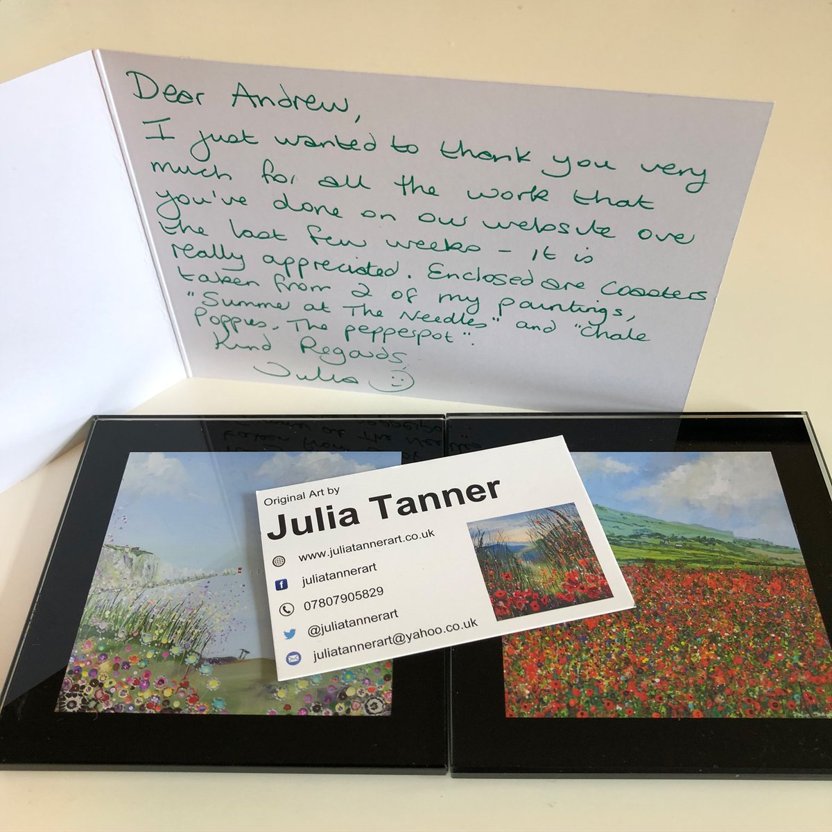 Wow, it's not often that we get sent a gift from a customer! Thank you @juliatannerart for sending us some of your beautiful Isle of Wight glass coasters! You can browse Julia's artwork online at juliatannerart.co.uk/shop/