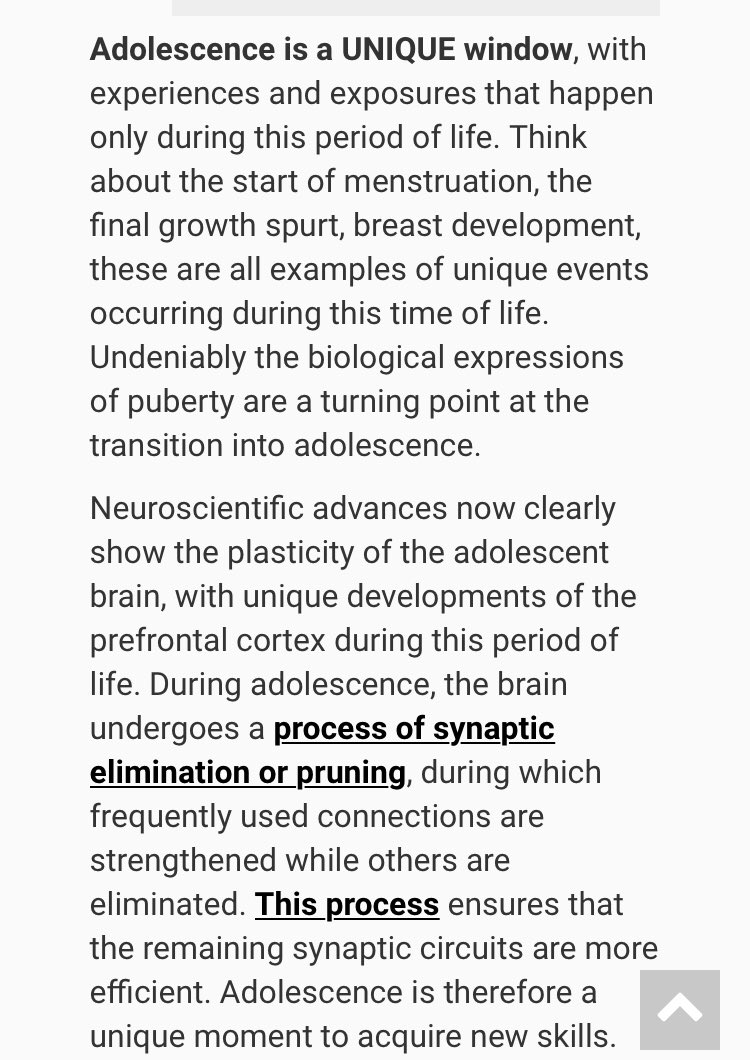 Interesting blog sent to me by DM, thanks. Emphasis on adolescence as unique window of opportunity. But some want to deny this process to children? What will be the impact on their developing brain?  https://blogs.unicef.org/evidence-for-action/three-windows-of-opportunity-for-adolescents/