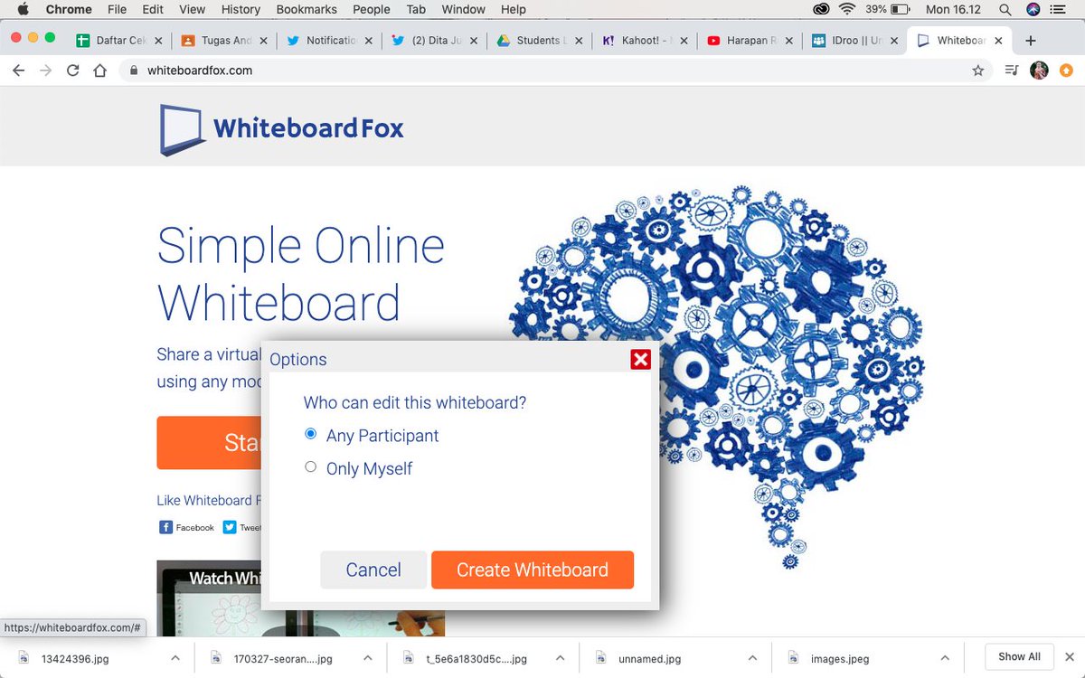 4. whiteboard onlinekalau ngajar online ga bisa pake papan tulis?ada banyak kok whiteboard online contohnya  http://idroo.com&nbsp; dan  http://whiteboardfox.com&nbsp;kalian bisa setting yang bisa edit kamu doang atau bisa diedit bareng-bareng. terus kamu tinggal share linknya aja.