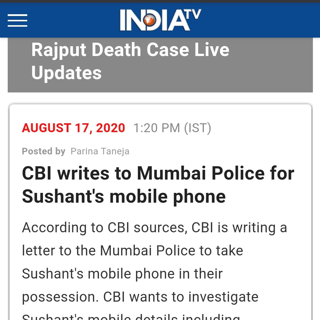 TheRealSingh555's tweet image. Breaking :

CBI writes to Mumbai Police for Sushant&apos;s phone.

#SCMonitoredCBIForSSR 
#SCMoniteredCBI4SSR